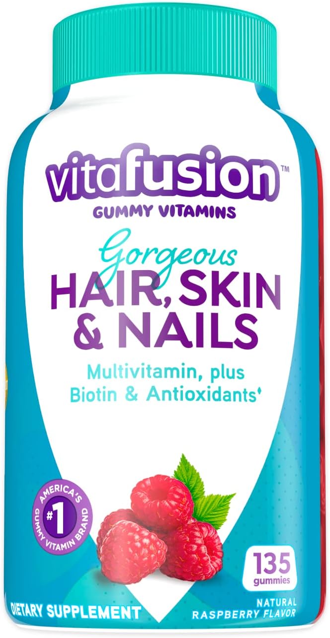 Vitafusion Gorgeous Hair Skin &amp Nails Multivitamin Plus Biotin Vitamin B12 Cherry Gummies for Energy Metabolism Support 135ct &amp 90ct