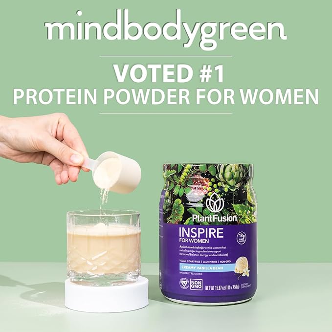 PlantFusion Inspire Plant Protein Powder for Women - Low Carb Protein Powder for Lean Muscle Support - Keto Gluten Free Soy Free Non-Dairy No Sugar Non-GMO - Creamy Vanilla Bean 1 lb
