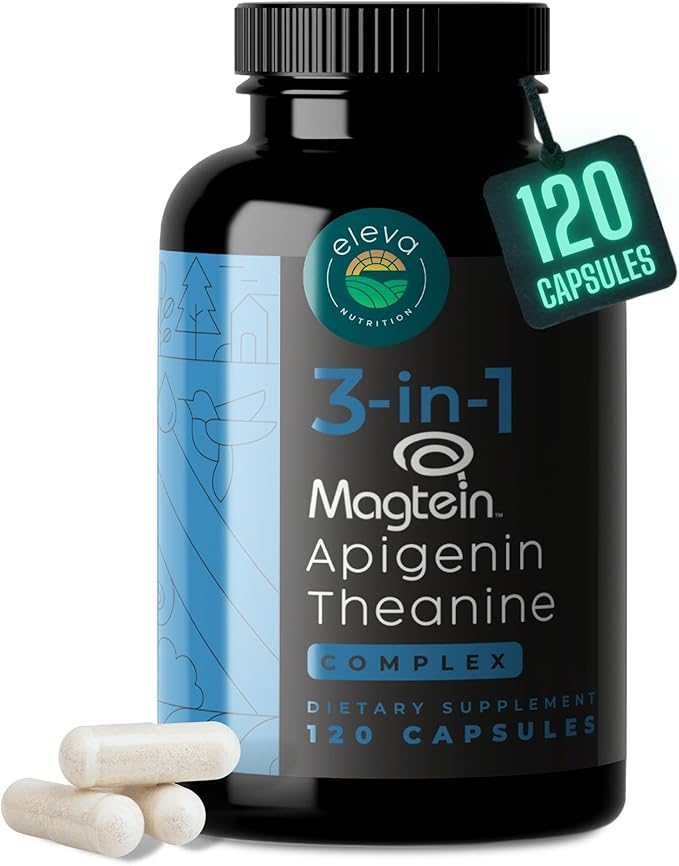 Magnesium Theanine L-Threonate Apigenin Supplement for Sleep Aid-3- in-1 Complex Supplement Support Relaxation- Melatonin-Free Magnesium- Zero Fillers- Gluten Free &amp Non-GMO-120 Count Veggie Capsu