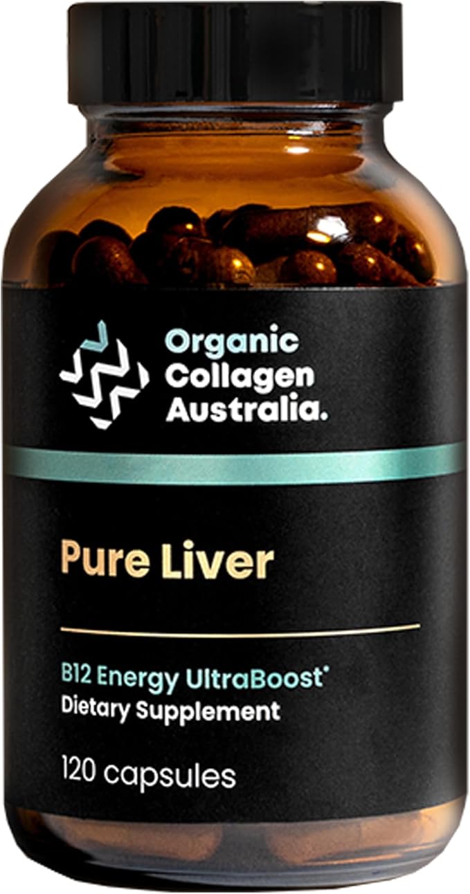 Organic Collagen Australia Pure Liver Capsules - Grass-Fed &amp Pasture-Raised – Source of B12 Energy Immune Support Muscle Strength &amp Metabolism Aid (120 Capsules)