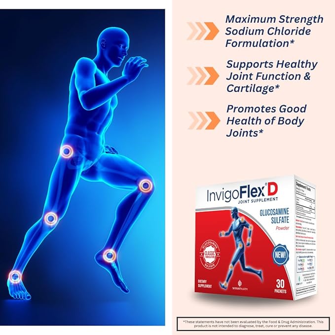 INVIGOFLEX 1500mg of Glucosamine Sulfate Powder (Classic Formulation) - Premium Joint Supplement for Knees Hands Back and Hip Support D: Glucosamine Sulfate Packets - 60 Packets