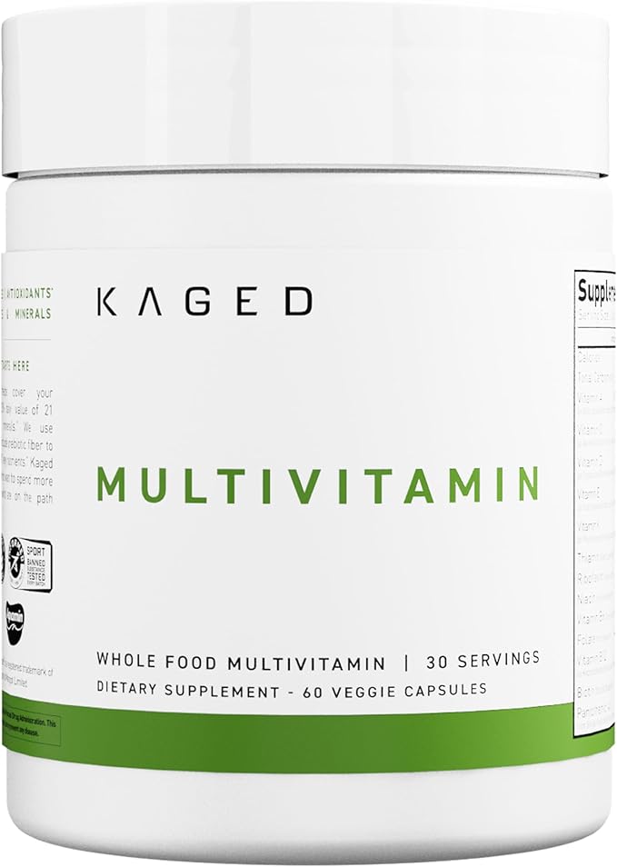 Kaged Multivitamin Capsules | Unflavored | Whole Foods Organic Fruits &amp Veggies | Plant Based Vegan Multivitamin | Vitamin C D E B12 | Supplements for Men &amp Women | 30 Servings