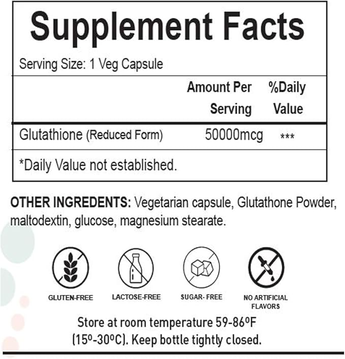 H4U Premium Glutathione Supplement - 50000 mcg Capsules - Antioxidant Support for Liver Health Skin Whitening and Anti-Aging - 60 Count - Gluten-Free Non-GMO