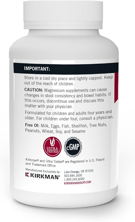 Kirkman - Magnesium Bisglycinate Chelate - 250 Capsules - Relaxes Nerves &amp Muscles- Prompts Restful Sleep - Hypoallergenic