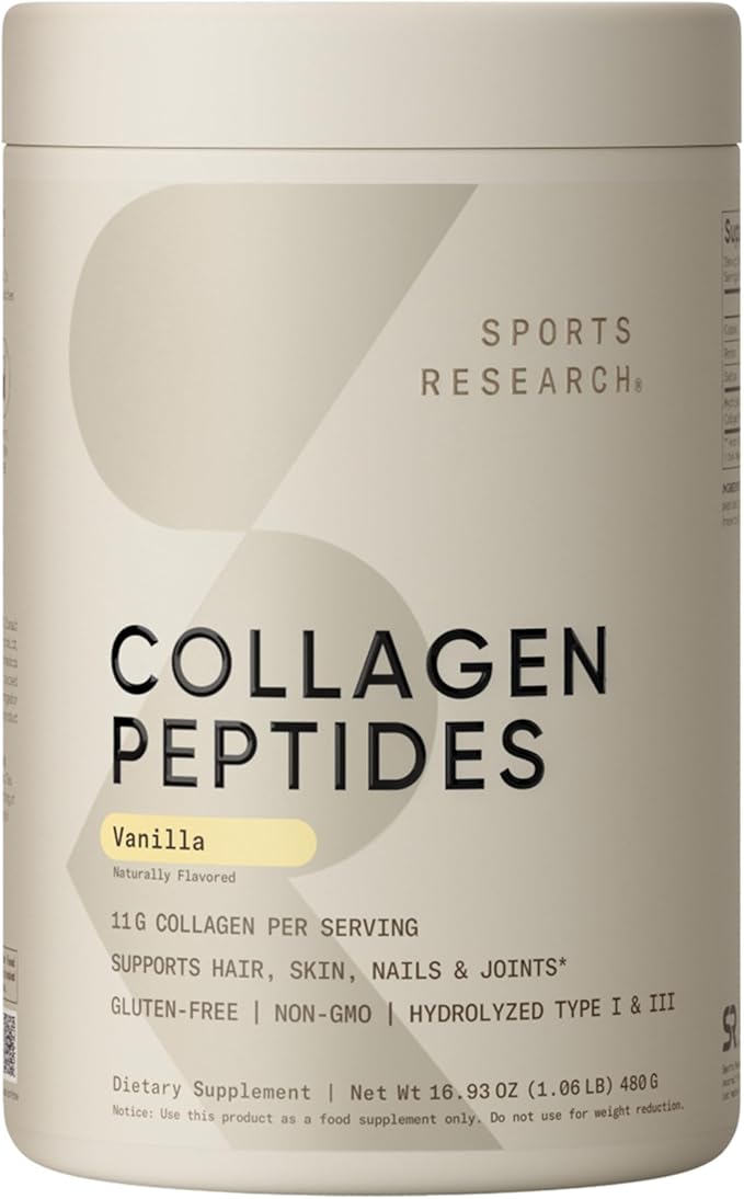 Sports Research® Skin Joint and Bones Pack - Vanilla Collagen Peptides Triple Strength Omega-3 Fish Oil Supplement and Vitamin D3 5000iu &amp Mk7 Vitamin K2 with Coconut MCT Oil
