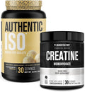 Jacked Factory Authentic ISO Grass Fed Whey Protein Isolate Powder - Low Carb Non-GMO Muscle Building Protein (30 Servings Vanilla) Creatine Monohydrate Powder (30 Servings Unflavored)
