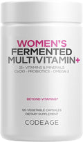 Codeage Women’s Daily Multivitamin 25+ Vitamins &amp Minerals Fermented Organic Whole Foods Probiotics Supplement - Vitamin A B C D E &amp K Omega 3 Zinc – Vegan - 120 Capsules