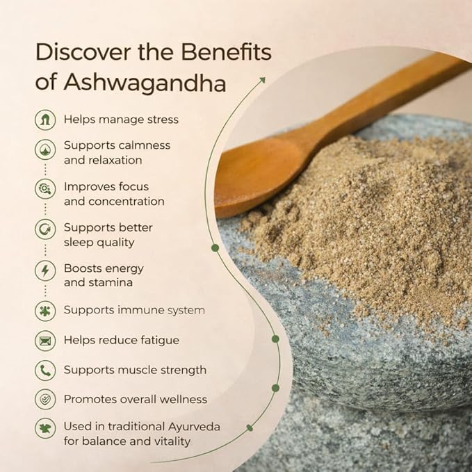 Natural Ashwagandha Powder - Ayurvedic Root Extract for Stress Relief Energy Boost Focus &amp Sleep Quality - Vegan Non-GMO Chemical-Free 226g