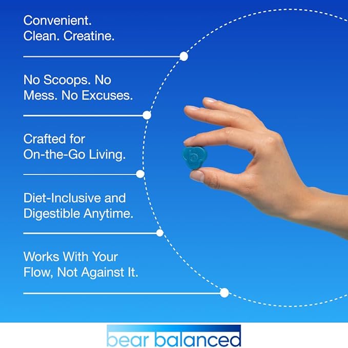 Bear Balanced Creatine Gummies for Men &amp Women - Creapure® Creatine Monohydrate L-Theanine L-Tyrosine &amp B12 for Muscle Growth Strength Focus Energy &amp Health - Low Calorie Sugar-Free