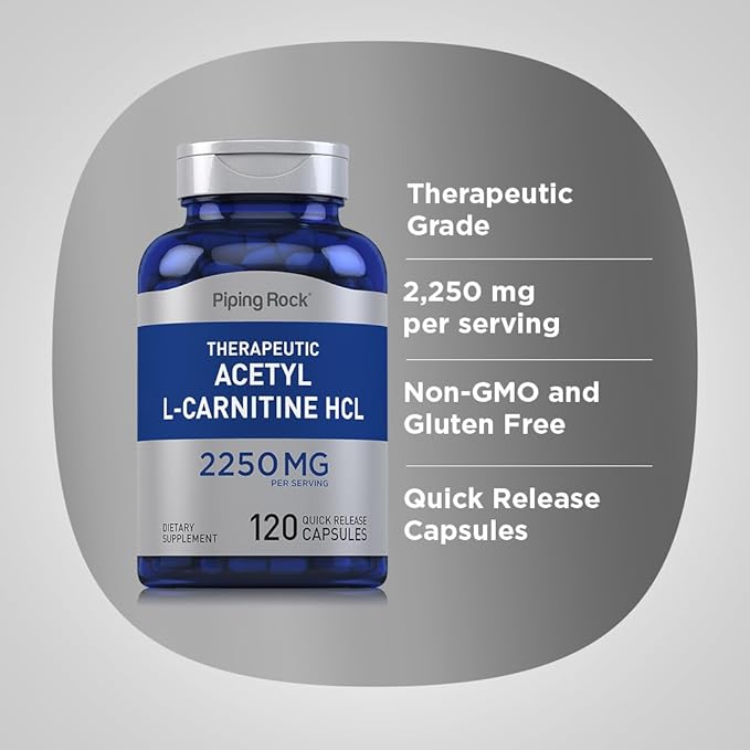 Piping Rock Acetyl L - Carnitine HCL | 2250mg | 120 Capsules | for Men and Women | Theraputic Supplement | Quick Release | Non-GMO Gluten Free