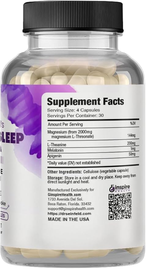 Sleep Support Formula - L-Threonate Apigenin Melatonin L-Theanine - 120 Capsules - 4-in-1 Non-Habit Forming Apigenin Supplement - Restful Nights and Refreshing Mornings - by Ginsipre Health