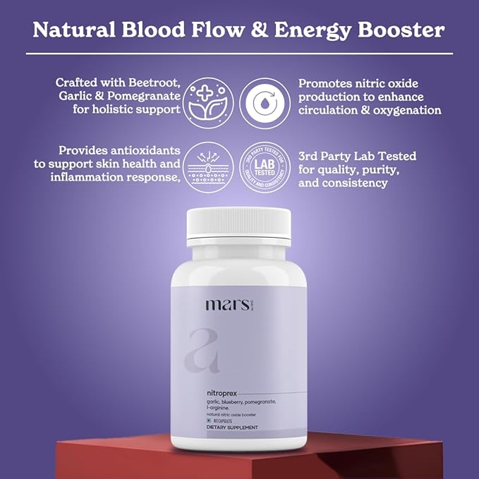 Mars NitroPrex Nitric Oxide Booster Nitric Oxide Supplement with L-Arginine Beetroot &amp Garlic Antioxidant Formula (Pack of 2)