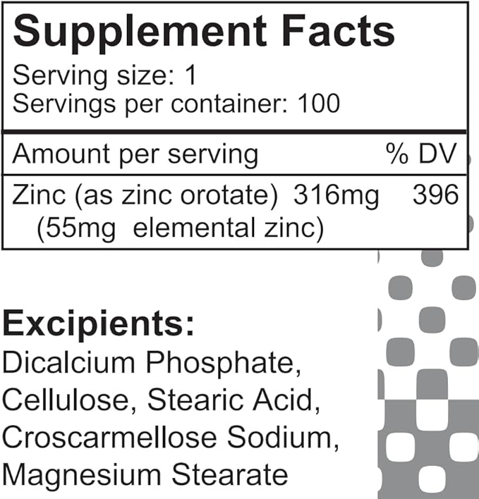 LifeLink's Zinc Orotate | 316 mg x 100 Tablets | Immune Support | Gluten Free &amp Non-GMO | Made in The USA