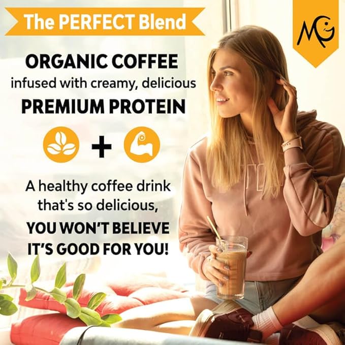 MariGold High Protein Coffee - Iced Café Mocha 20g Grass Fed Whey Protein Isolate Energy &amp Workout Boost 2 Shots Organic Espresso Non-GMO 2 Net Carb 1 Lb Bag 15 Servings