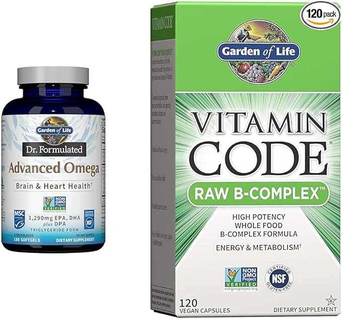 Garden of Life Dr. Formulated Advanced Omega Fish Oil &amp Vitamin B Complex - Vitamin Code Raw B Complex - 120 Vegan Capsules