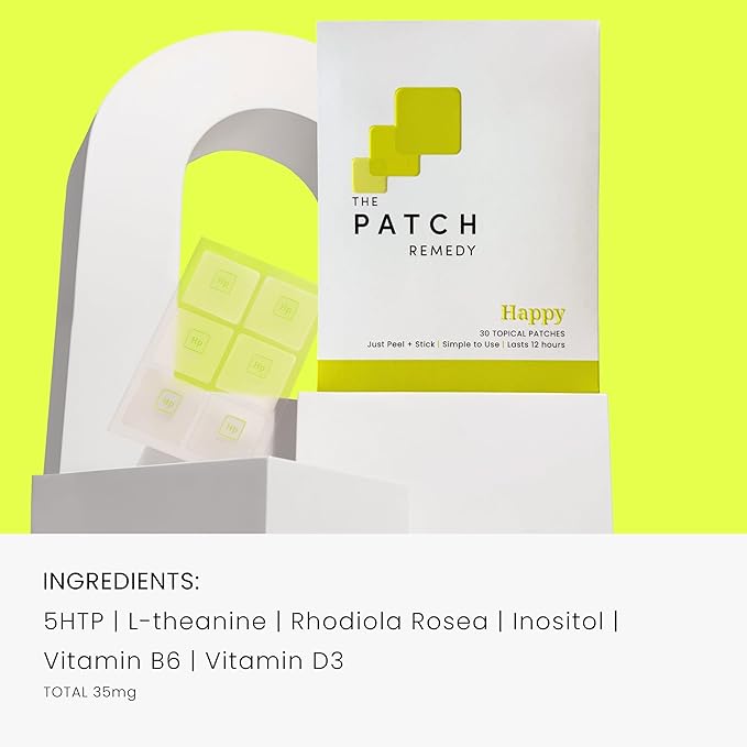 The Patch Remedy Happy Patch | 5-HTP L-Theanine Rhodiola Inositol B6 Vitamin D3 | 30 Patches