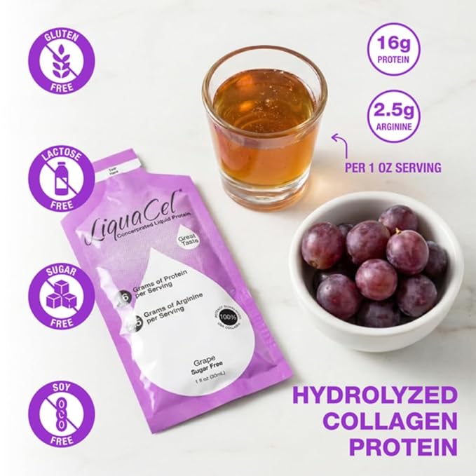 LiquaCel Concentrated Liquid Protein Grape Flavor 16g Hydrolyzed Collagen Protein and 2.5g Arginine Per Single-Serving Packet Sugar &amp Gluten Free 1fl oz Packets 10 Pack