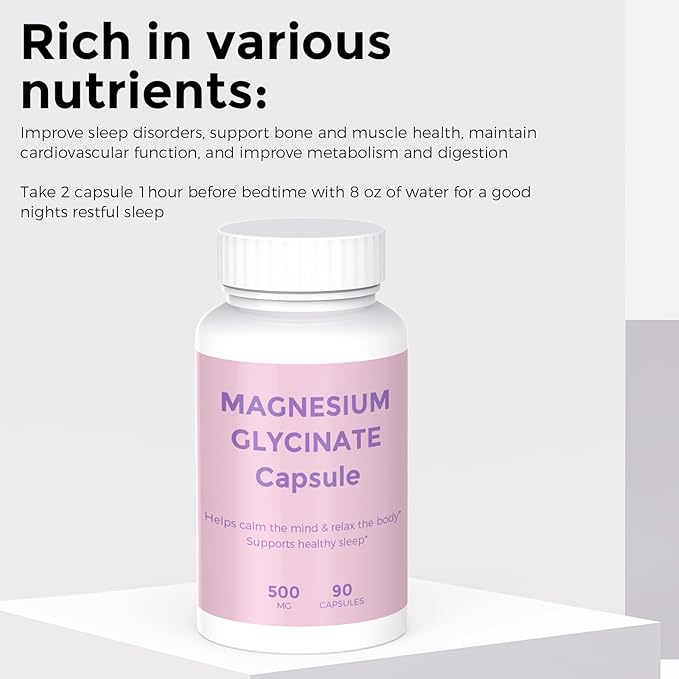 Magnesium Glycinate 90 Capsules – High Absorption – Supports Healthy Stress Response Muscle Heart Function &amp Healthy Metabolism Chelated Formula (Two Bottle)