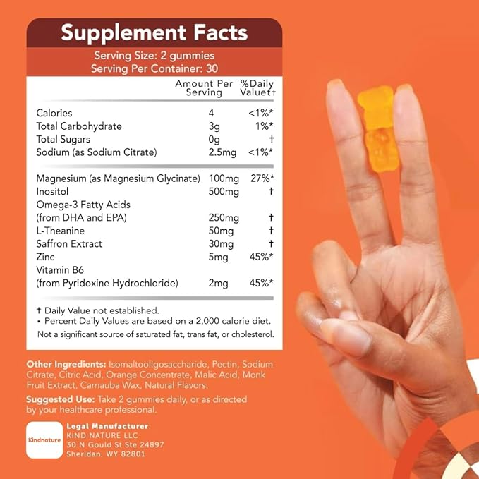 Kids Focus Gummies – Saffron Magnesium Glycinate L-Theanine &amp Inositol Supplement for Kids &amp Teens – Focus Attention &amp Calm – Vegan Sugar-Free Non-GMO