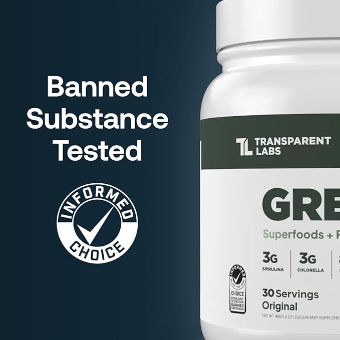 Transparent Labs Prebiotic Greens - Superfood Powder &amp Antioxidants Supplement with Organic Spirulina Chloerra Acacia &amp Green Banana Powder - 30 Servings Peach Mango