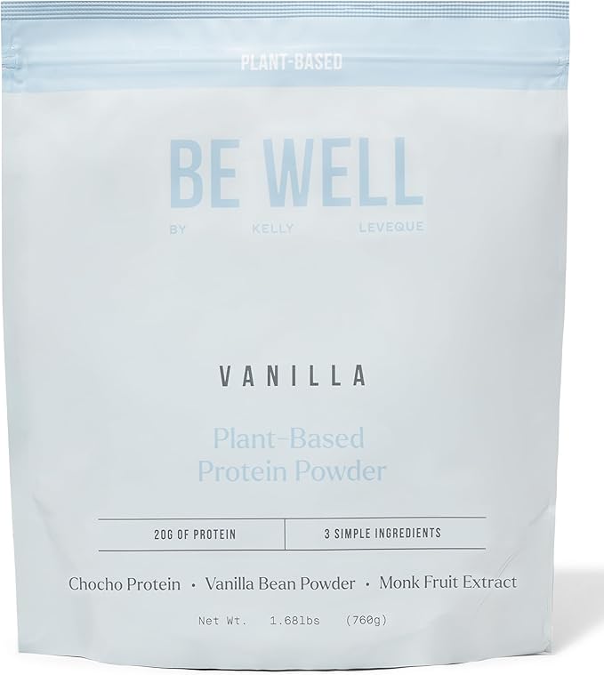 Be Well By Kelly Vanilla Plant-Based Protein Powder Vegan 20G Protein 8G Fiber 0 Net Carb (3 Ingredients 20 Servings) 9 Amino Acids+3 BCAAs No Soy No Dairy Stevia-Free No Sugar Added 1.68lb 760g