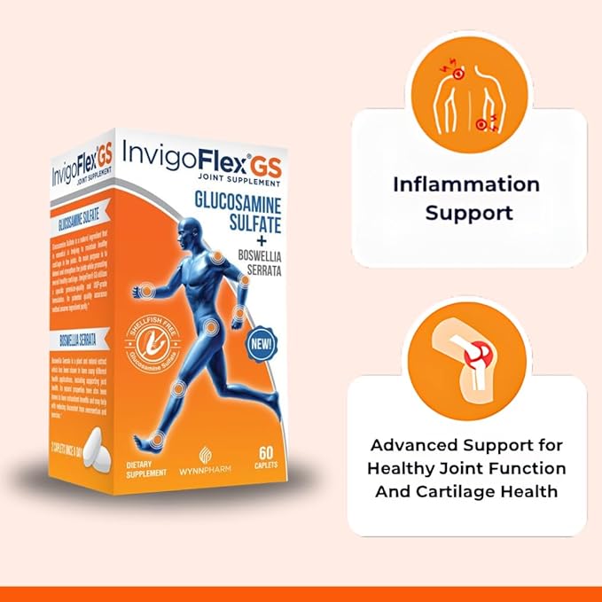 INVIGOFLEX® GS - Glucosamine Sulfate (Shellfish Free Sodium Free &amp Vegetarian Safe) Non GMO Gluten Free - with Boswellia Serrata - Knees Hands Back and Hip Premium Joint Supplement