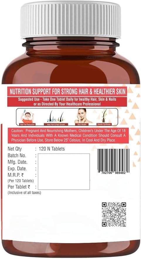 Plant Based Biotin Tablets -120 Veg Tablets Sesbania with Amla Grapeseed &amp Hair Multivitamins Biotin Helps Hair Growth Strong Hair Glowing Skin &amp Nails for Men Women