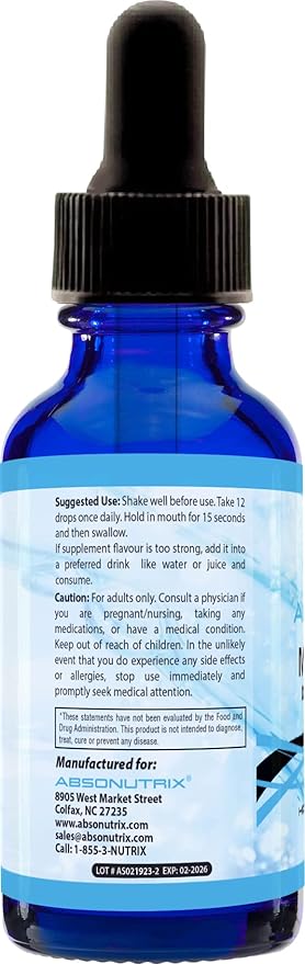 Absonutrix Myo Inositol &amp D-Chiro Inositol Blend 590 mg 4 Fl Oz Drops 200 Potent Servings Bioavailability Quick Absorption GMP-Certified Non-GMO Cruelty-Free Made in USA
