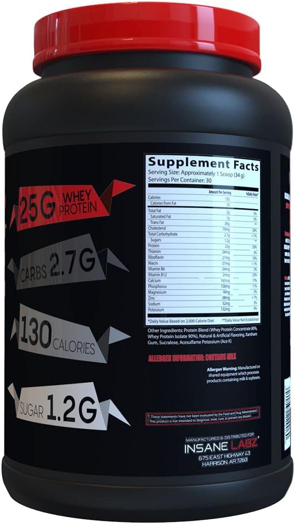 Insane Labz Insane Whey100% Muscle Building Whey Protein BCAA Amino Profile Mass Gainer Meal Replacement (Vanilla 30 Servings)