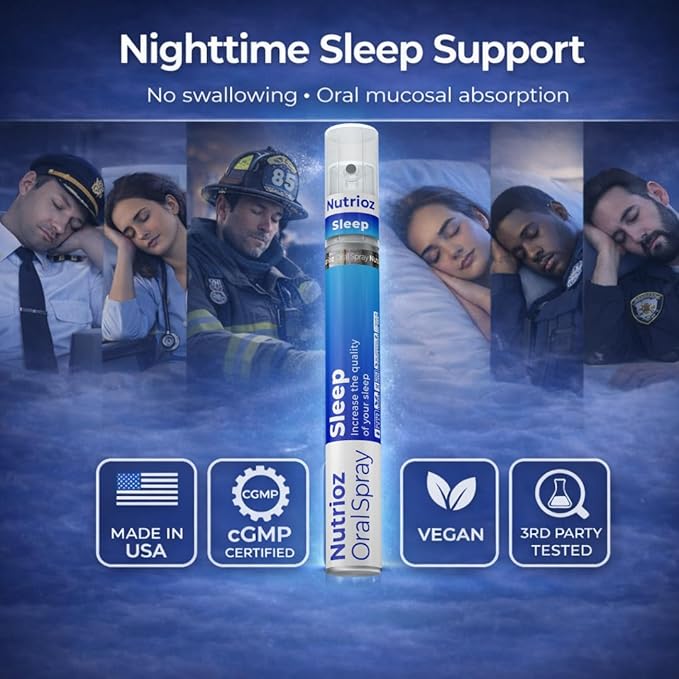 Sleep Oral Spray – 240 Sprays – Melatonin + 5-HTP + L-Theanine for Restful Sleep – Vegan Made in USA