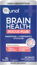 Qunol Brain Health Focus Plus Magnesium L-Threonate &amp Citicoline Clinically Tested Ingredients to Improve Focus Attention and Productivity 60 Count (Pack of 1)