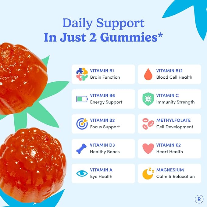 FIRST DAY Vitamins for Teens - Teen Multi Vitamins for Girls &amp Boys 12-17 Organic Fruit &amp Veggie Blend - 12 Key Nutrients: Vitamins A B1 B2 B6 B9 B12 C D3 E K2-60 Day Supply