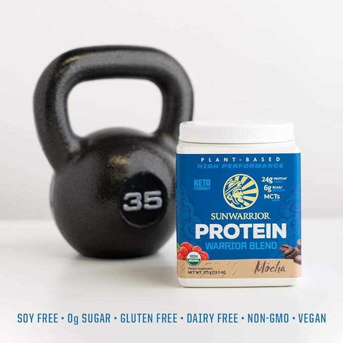 Sunwarrior Organic Plant Based Protein Powder | Vegan Organic Protein Powder Mocha Flavored with BCAA Amino Acids &amp Hemp Seed Pea Blend | Non-GMO Soy Dairy Filler &amp Gluten Free (Mocha 15 Serv