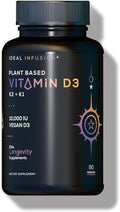 Vegan Vitamin D3 10000iu with K1 K2: Natural Plant Based D3 - Burp-Free Patented Coconut MCT Powder for Improved Absorption - Immune Support &amp Bone Structure (90 Servings) Wildcrafted D3 Lichen