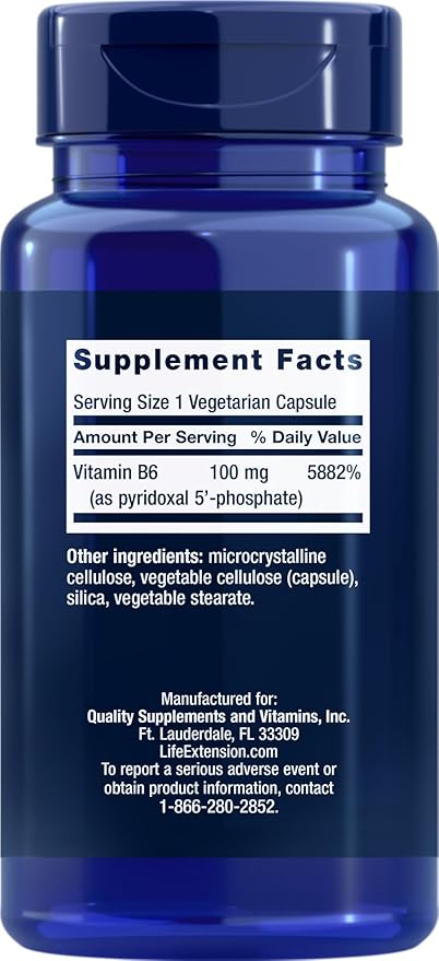 Life Extension Pyridoxal 5-Phosphate Caps 100 mg P5P 90 Veg Capsules - Advanced Vitamin B6 Supplement