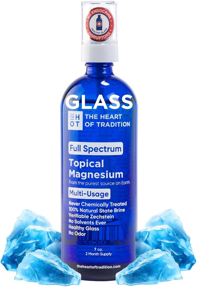 Topical Magnesium Oil Spray Glass Bottle from Ancient Zechstein Sea and Trace Mineral 7 floz - Transdermal Pure Magnesium Spray Oil for Feet Muscle Relaxation Leg Cramps Sleep and Overall Health