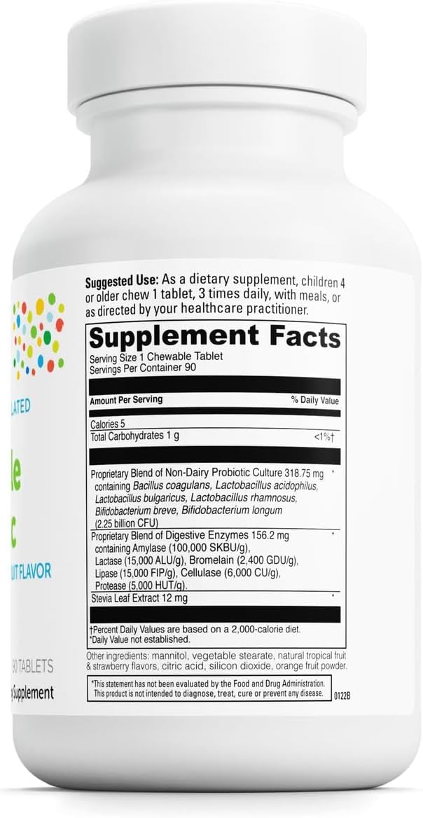DAVINCI Labs Chewable Kidbiotic - Kids Probiotics to Support Digestion a Healthy Gut Brain Health and Immunity - with Probiotics Amylase and More - Tropical Fruit Flavor - 90 Chewable Tablets