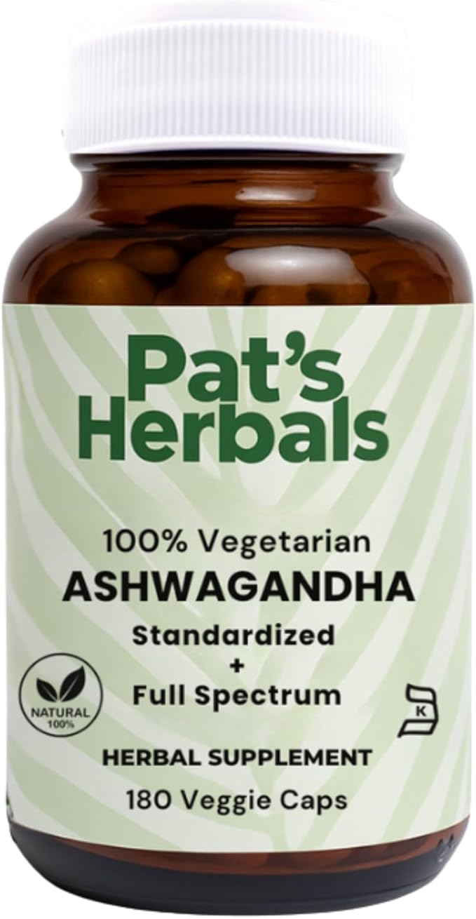 Pat's Herbals Ashwagandha Capsules | 180 Count | 600mg Pure Ashwagandha Root | Vegan &amp Non-GMO | USA Grown
