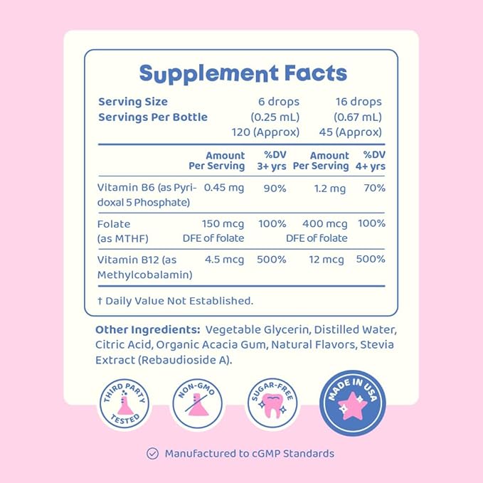 JoySpring Methylfolate for Kids | 5-MTHF Plus Methyl B12 Liquid Drops | Vitamin B12 for Kids | Methylated B Complex | MethylBee Berry Lemonade | USA Made | 30 Servings | Ages 3+