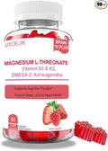 Magnesium L-Threonate Gummies - with Vitamin D K2 &amp Omega-3 Fish Oil - Brain Health Memory and Muscle Support - Vegan Non-GMO Natural Berry Flavor 90 Gummies
