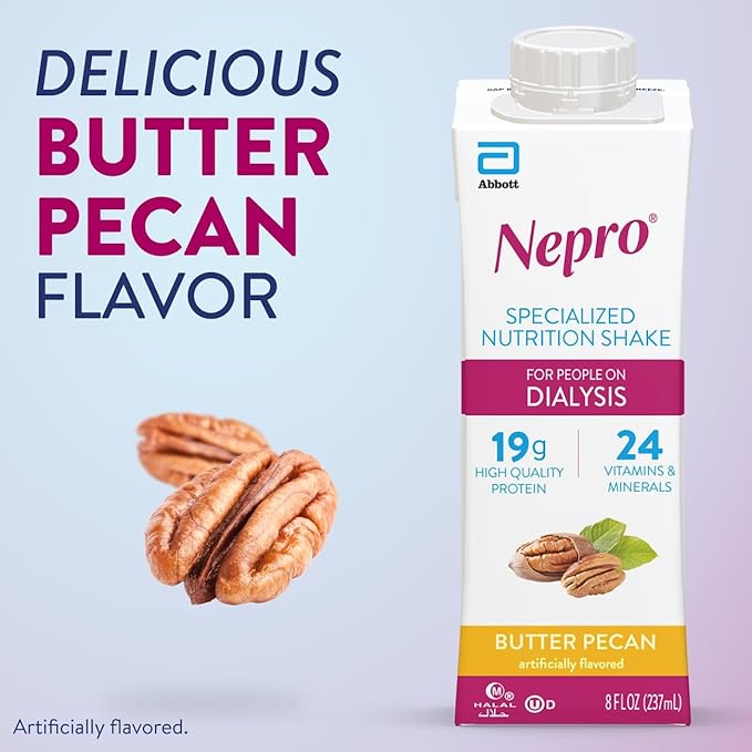 Nepro Nutrition Shake for People on Dialysis 19g Protein 420 Calories Butter Pecan 8 fl oz Pack of 24