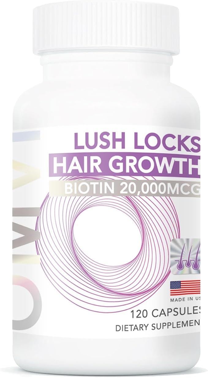 Omvi Formulas Hair Growth Supplement with Biotin 20000mcg Collagen Keratin Vitamin A C D3 &amp B12 Stronger Hair Skin and Nails Non-GMO Gluten Free 120Capsules