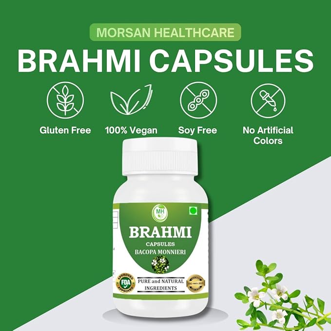 Brahmi Capsules | Bacopa Monnieri Extract | 500mg Each | Non-GMO Vegan Gluten-Free | Natural Herbal Supplement | 240 Vegetarian Capsules | Pack of 4 Bottle