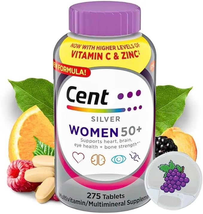 Silver Women 50 Plus Multivitamin for Women Minerals Vitamins &amp Supplements Hair Skin and Nails Vitamins Vitamin C Antioxidants Supplement 275Ct Tablets (275)