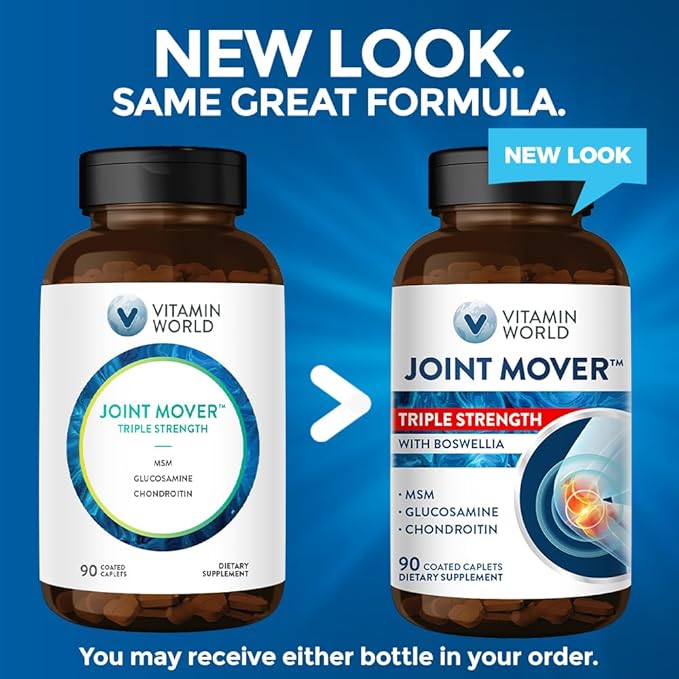 Vitamin World Triple Strength Joint Mover Glucosamine Chondroitin with MSM Joint Support Supplement Collagen &amp Boswellia Serrata Extract Support Joint Strength Comfort &amp Flexibility 90 Ca