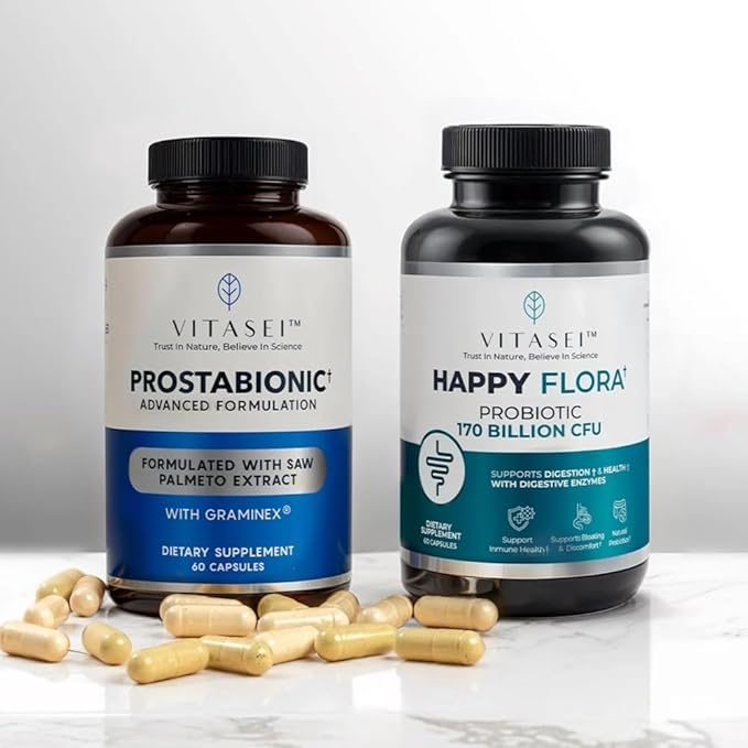 VITASEI Men's Probiotic &amp Prostate Health Bundle – Happy Flora for Gut Health &amp Prostabionic for Prostate Support – Digestive Balance &amp Prostate Comfort