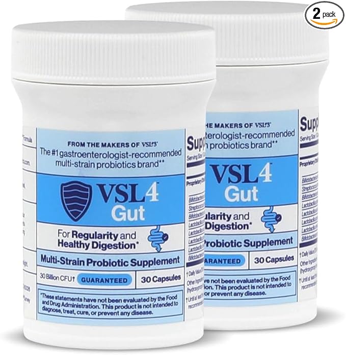 VSL4® Gut Daily Probiotics for Gut Health - 30B CFUs Multi-Strain Digestive Support for Women &amp Men Promotes Gut Balance &amp Regularity Potent Shelf-Stable Probiotic Supplement 2 Pack (60 C
