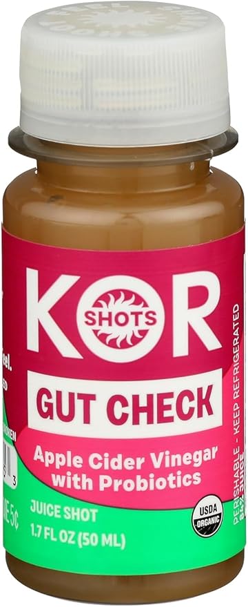 Kor Shot Apple Cider Vinegar Probiotics Shot - 24 Pack x 1.7 Fl Oz - Gut Check - Digestive Health - 1 Billion Cfu Probiotics - USDA Certified Organic