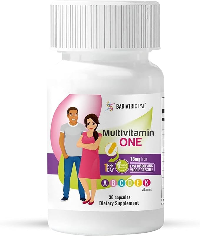 BariatricPal 30-Day Bariatric Vitamin Bundle (Multivitamin ONE 1 per Day! Capsule with 18mg Iron and Calcium Citrate Soft Chews 500mg with Probiotics - French Caramel Vanilla)