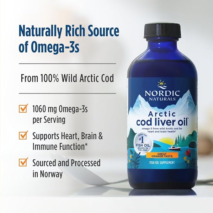 Nordic Naturals Arctic Cod Liver Oil Orange - 16 oz - 1060 mg Total Omega-3s with EPA &amp DHA - Heart &amp Brain Health Healthy Immunity Overall Wellness - Non-GMO - 96 Servings